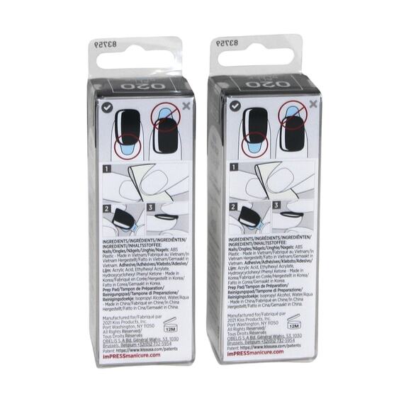 2 Sets of Kiss imPRESS Press-On Manicure Color Fake Nails All Black NWT - Picture 3 of 5